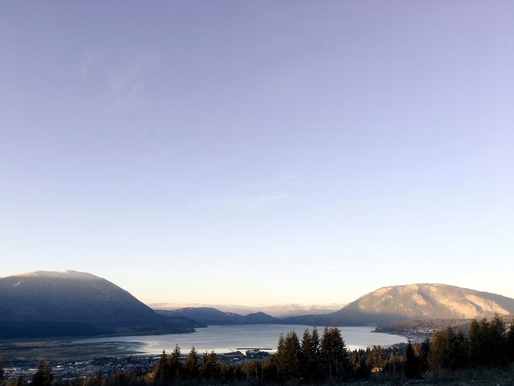 View over Shuswap Lake at sunset from the surrounding mountains